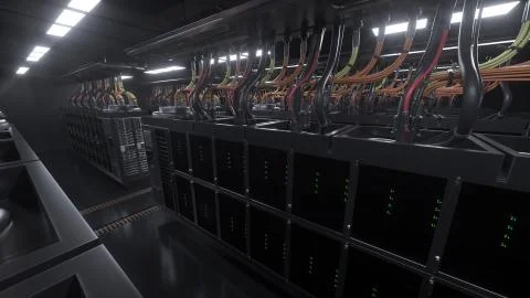 3d render Digital server grunge room background Illustrazione stock