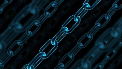 3d render digital technology abstract background. Blockchain concept. Chain w Stock Illustration