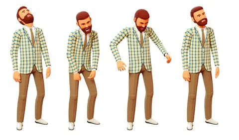 3D Render of Disappointed Man in Different Poses Illustrazione stock