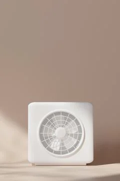 This 3D render displays an air source heat pump, emphasizing its compact de.. Stock Illustration