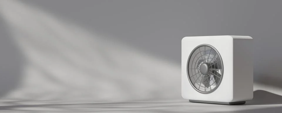 3D render displays compact air source heat pump characterized by a sleek, mod Stock Illustration
