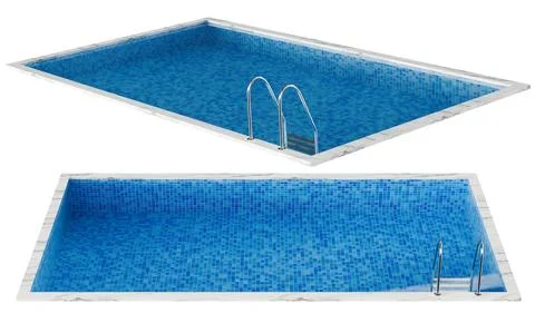 This 3D render displays a rectangular swimming pool from both front and sid.. Foto stock
