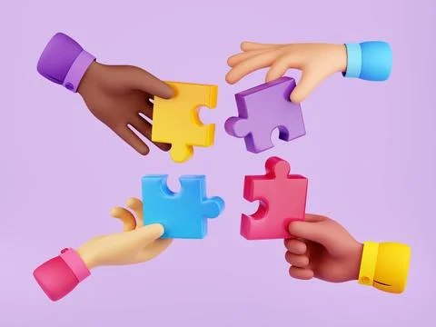 3d render diverse hands connecting puzzle concept Stock Illustration