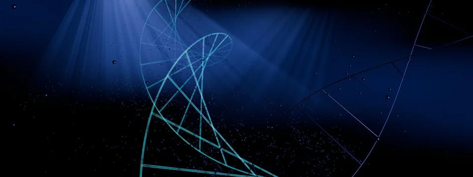 3d render of DNA double helix in liquid medium with diffuse light rays Stock Illustration