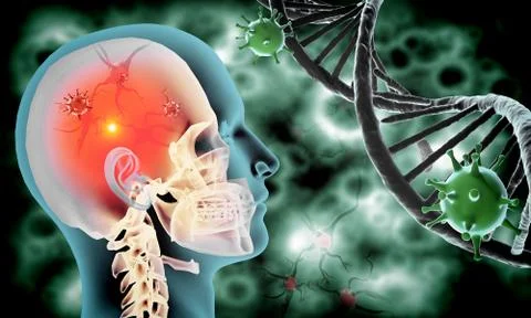 3d render of Dna structure and virus, abstract background 스톡 일러스트