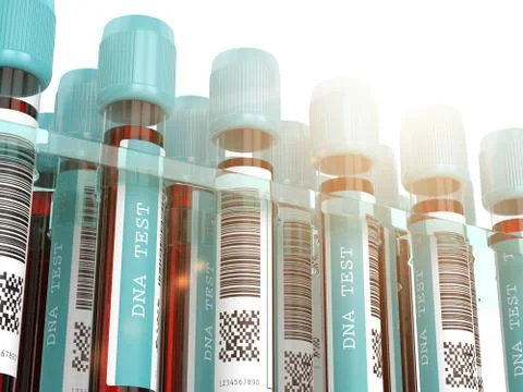 3d render of DNA test tubes in container Illustrazione stock