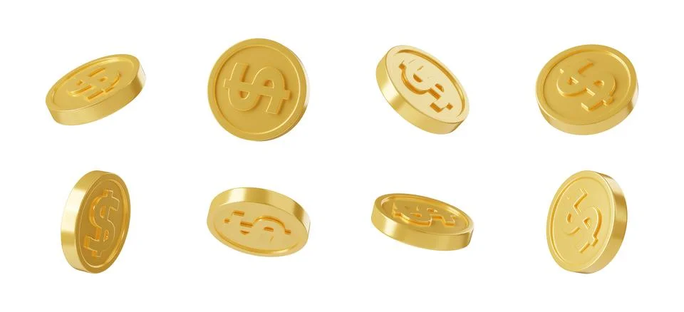 3D render dollar coin in different positions Stock Illustration