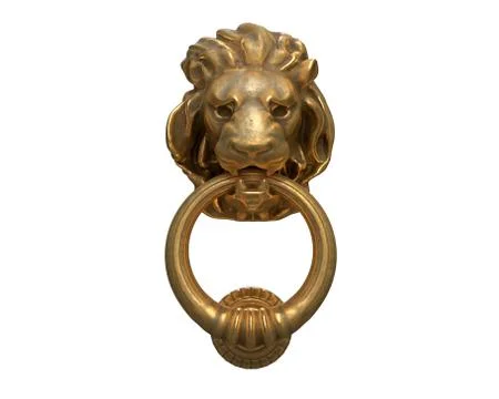 3D render of Door knocker with a gold lion head isolated on white. Stock Illustration
