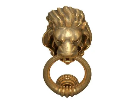 3D render of Door knocker with a gold lion head isolated on white. Stock Illustration