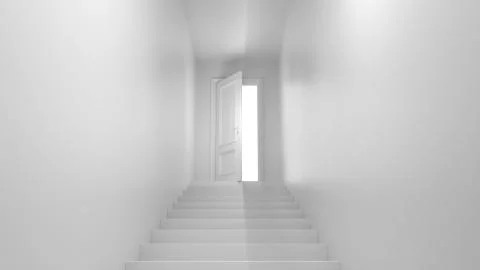 3d render door with steps in the corridor Stock Illustration