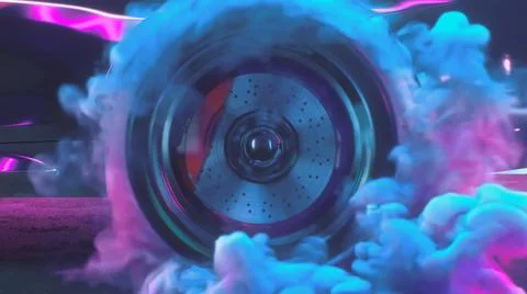 3d render Drift wheels with neon smoke cars Stock-Illustration
