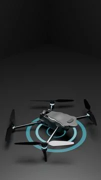 3D render of drone with glowing radar rings on dark background Illustrazione stock
