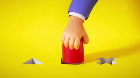 3d render, dumb character, hand is trying to insert block into wrong hole Stock Footage 136734415