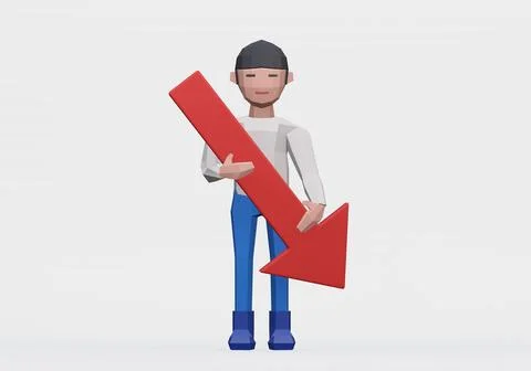 3d render of dummy holding downward arrow for bear market or bad concept Stock Illustration