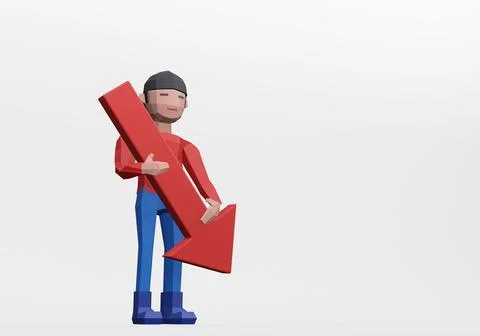 3d render of dummy holding downward arrow for bear market or bad concept Stock Illustration