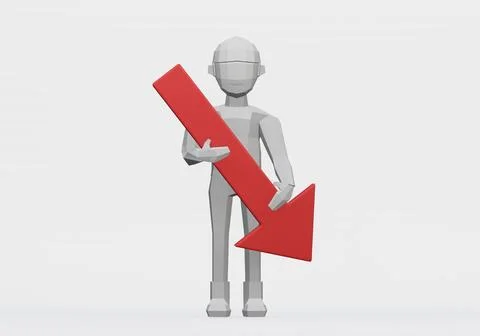 3d render of dummy holding downward arrow for bear market or bad concept Stock Illustration