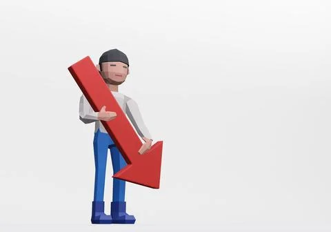 3d render of dummy holding downward arrow for bear market or bad concept Stock Illustration