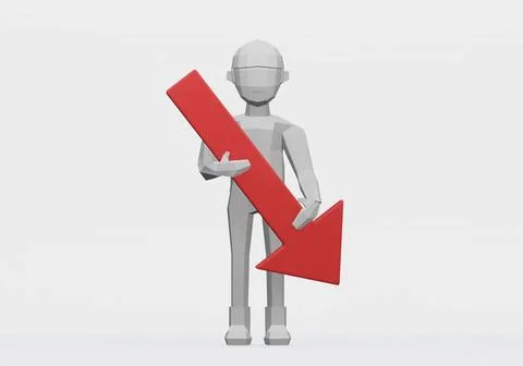 3d render of dummy holding downward arrow for bear market or bad concept 3... Stock Photos