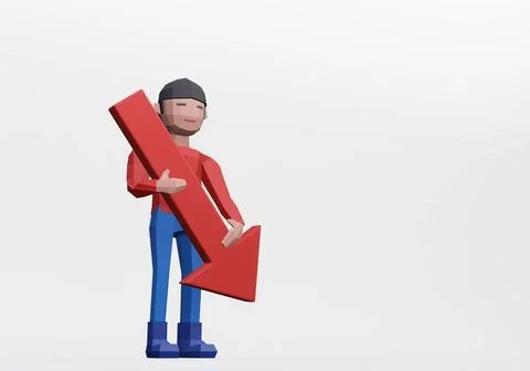 3d render of dummy holding downward arrow for bear market or bad concept 3... Stock Photos