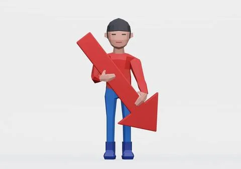 3d render of dummy holding downward arrow for bear market or bad concept 3... Stock Photos
