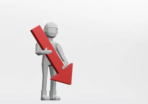 3d render of dummy holding downward arrow for bear market or bad concept 3... 库存照片