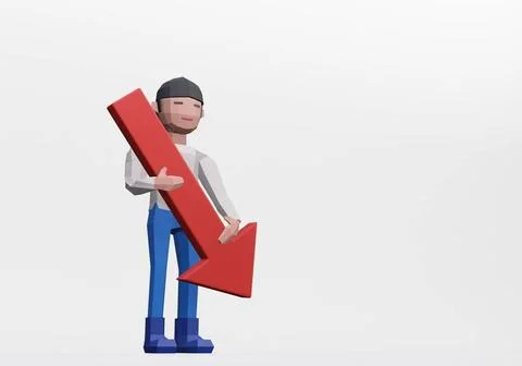 3d render of dummy holding downward arrow for bear market or bad concept 3... Stock Photos