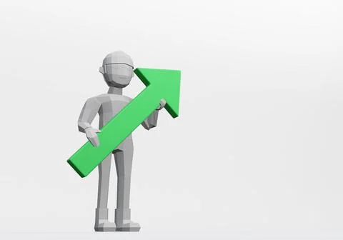 3d render of dummy holding upward arrow for bull market or good concept Stock Illustration