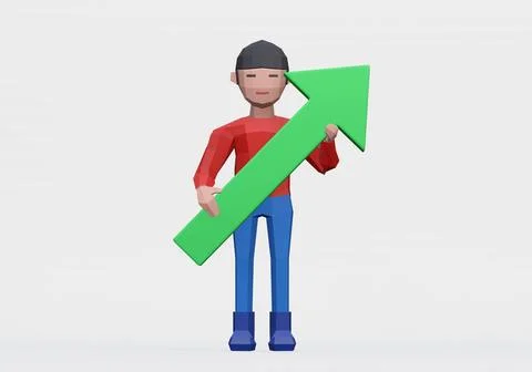 3d render of dummy holding upward arrow for bull market or good concept Stock Illustration