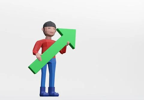 3d render of dummy holding upward arrow for bull market or good concept Stock Illustration