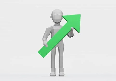 3d render of dummy holding upward arrow for bull market or good concept Stock Illustration