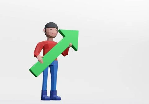 3d render of dummy holding upward arrow for bull market or good concept 3d... Stock Photos