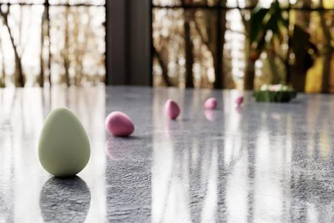 3d render of dyed Easter eggs on granite counter top in spring Stock Illustration