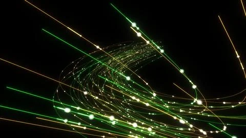 3D Render A dynamic 3D render showcasing a swirling network of luminous lin.. Stock Illustration