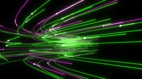 3D Render A dynamic 3D render featuring abstract glowing light lines pulsin.. Stock Illustration