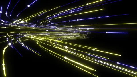 3D Render A dynamic, abstract digital light trail effect set against a deep.. Stock Illustration
