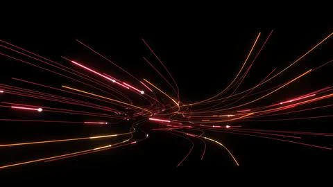 3D Render A dynamic and abstract visual of light trails against a deep blac.. Stock Illustration
