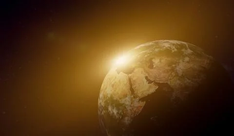 3d render. Earth planet view from space at night showing for scientific, spac 库存插图
