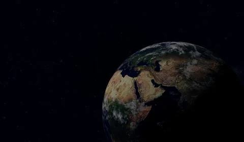 3d render. Earth planet view from space at night showing for scientific, spac 库存插图