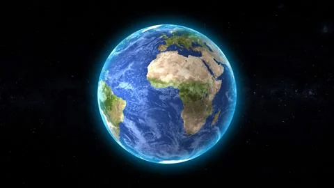 3d render earth realistic earth planet. Star cluster and nebula in outer space. Stock Illustration