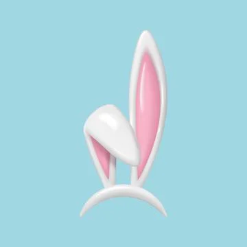 3d render Easter bunny ears mask. Realistic rabbit ears spring hat set isolat Stock Illustration