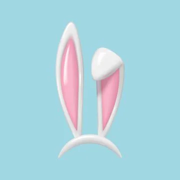 3d render Easter bunny ears mask. Realistic rabbit ears spring hat set isol.. Stock Illustration