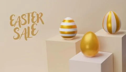 3d render easter cube gold podium Stock Illustration