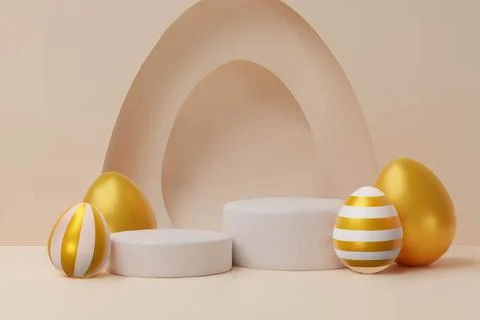 3d render easter egg gold podium banner Stock Illustration