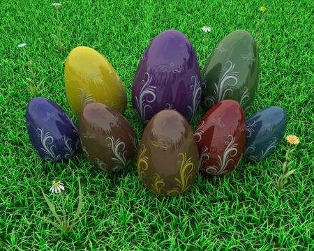 3d render of an easter eggs in spring grass Stock Illustration