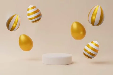 3d render easter falling egg gold podium banner Stock Illustration