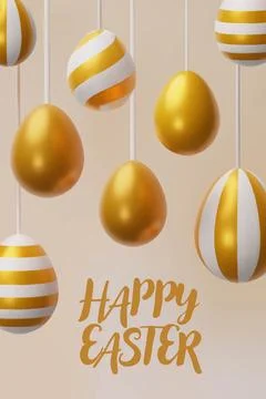 3d render easter gold egg poster Stock Illustration
