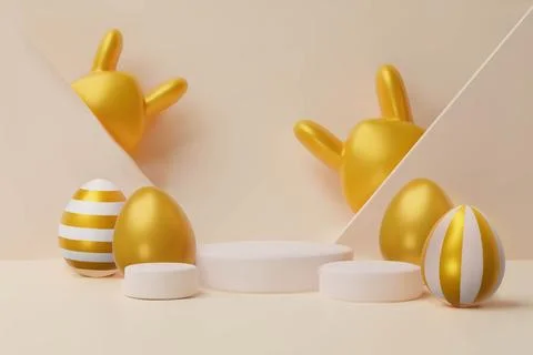 3d render easter gold podium, egg bunny banner Stock Illustration