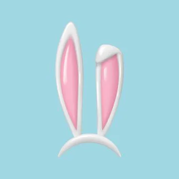 3d render Easter rabbit ears. Headband with realistic Easter bunny ears, mask Stock Illustration