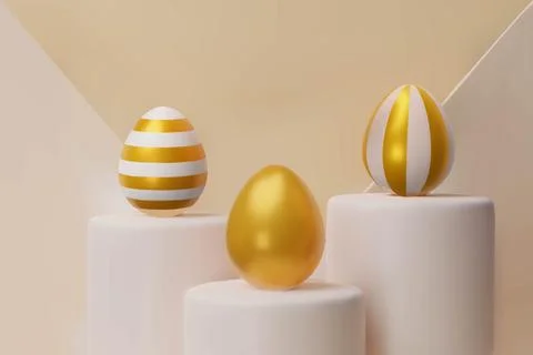 3d render easter three gold podium Stock Illustration