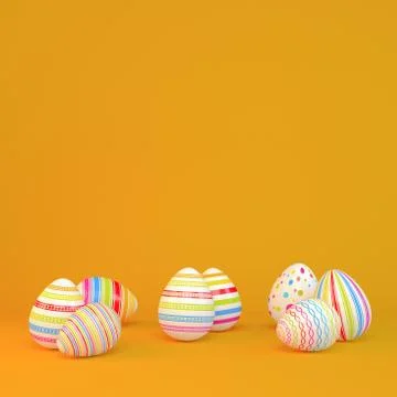 3d render - eight colorfu Easter eggs on orange background Stock Illustration